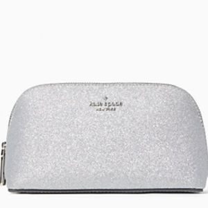 NWT Kate Spade Glitter Cosmetic Case (Silver)
